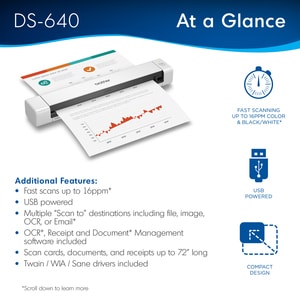 Escáner Brother DS-640 portátil 600 ppp 16 ppm USB