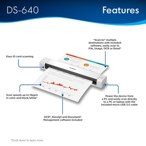 Escáner Brother DS-640 portátil 600 ppp 16 ppm USB