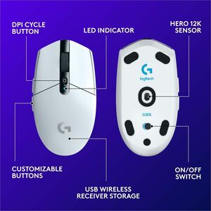 Mouse gaming Logitech G305 Lightspeed inalámbrico, USB, 12000 dpi