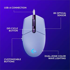 Mouse gamer Logitech G203 910-005851 USB, 6 botones, 8000 dpi, lila