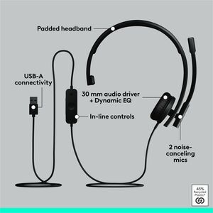 Diadema Logitech H570e 981-000570 USB, mono, micrófono con cancelación