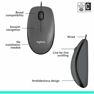 Mouse Logitech M100 910-001601 cable USB, óptico, 1000 dpi