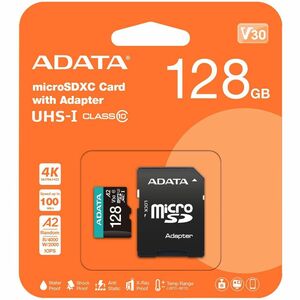Tarjeta microSDXC Adata Technology AUSDX128GUI3V30SA2-RA1, 128GB, UHS-I U3, V30