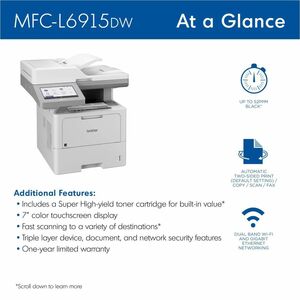 Impresora láser Brother MFCL6915DW multifunción monocromo 52 ppm dúplex