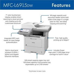 Impresora láser Brother MFCL6915DW multifunción monocromo 52 ppm dúplex