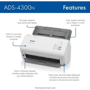 Escáner Brother ADS4300N 600 x 600 ppp dúplex 40 ppm USB