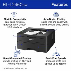 Impresora láser Brother HL-L2460DW monocromo 36 ppm dúplex LAN inalámbrica