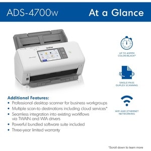 Escáner Brother ADS-4700W 600 x 600 ppp 40 ppm dúplex USB