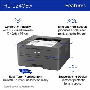 Impresora láser Brother HL-L2405W monocromo, 30 ppm, Wi-Fi, dúplex