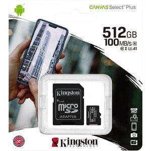 Tarjeta microSDXC Kingston Canvas Select Plus SDCS2, 512GB, UHS-I, 100MB/s