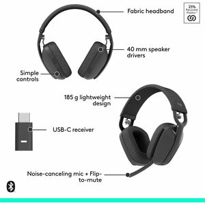 Auriculares Logitech Zone Vibe 981-001156 inalámbricos, Bluetooth, USB-C