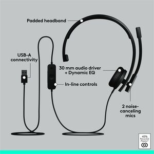 Auriculares Logitech H570e 981-001424 mono USB-A cancelación de ruido