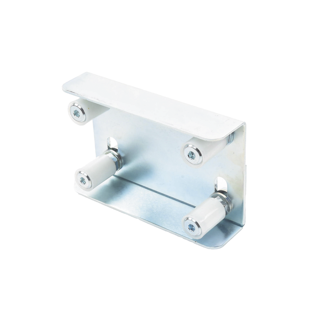 (255-220) - Placa Guía Superior de Doble Regulación para Cancelas Corredizas / Ajustable de 35 a 62 mm / Con 4 Rodillos de 30 mm / Galvanizado
