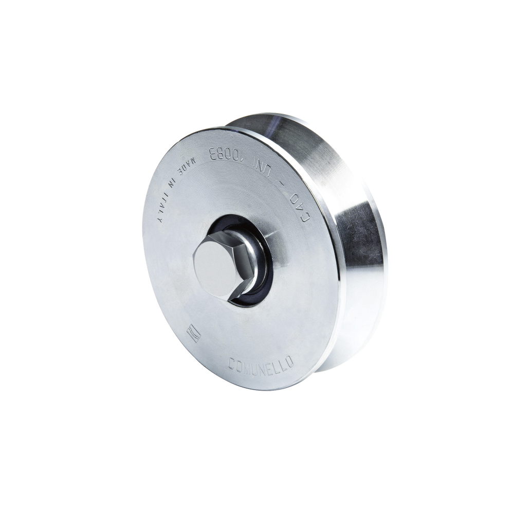 (305V-120) - Rueda con Ranura en V de 4" / Para puertas corredizas de hasta 990 lb (450 Kg) / 2 Rodamientos / 1-1/8" de ancho / Galvanizado