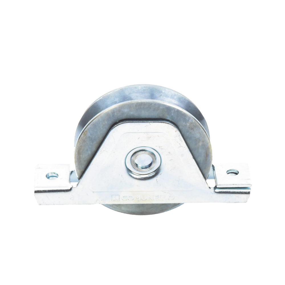 (336V-100) Rueda con ranura en V para montaje empotrado de 4" / Capacidad para puertas de hasta 840 lb (380 kg) / 2 rodamientos / 15/16" de ancho / Galvanizado