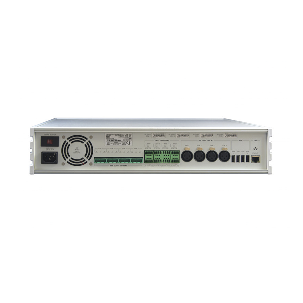 4x120W 100V MILLENNIUM IP DIGITAL POWER STATION WITH IP LAN CONNECTIVITY, SUPERVISION, HQ SOUND QUALITY FOR 4 ZONES, IN 2U RACK FORMAT