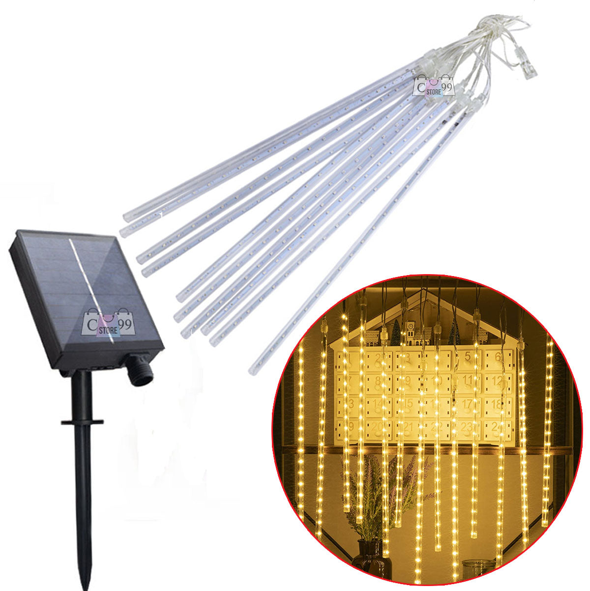 Meteoro Solar Luces De Navidad 8 Tubos