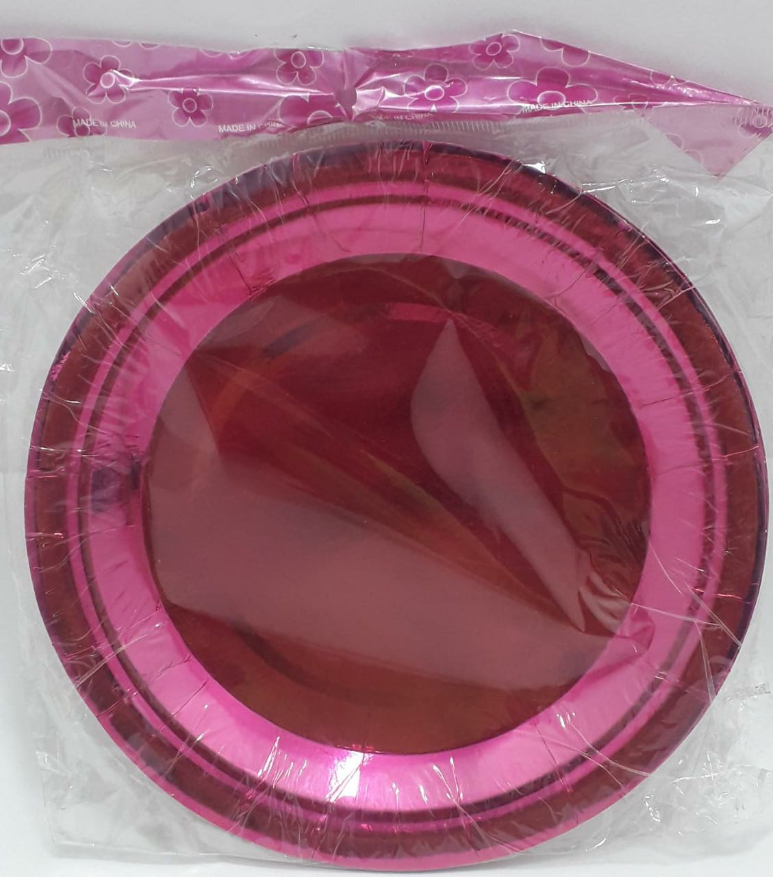 Plato metalizado fuscia 18cm en bolsa x