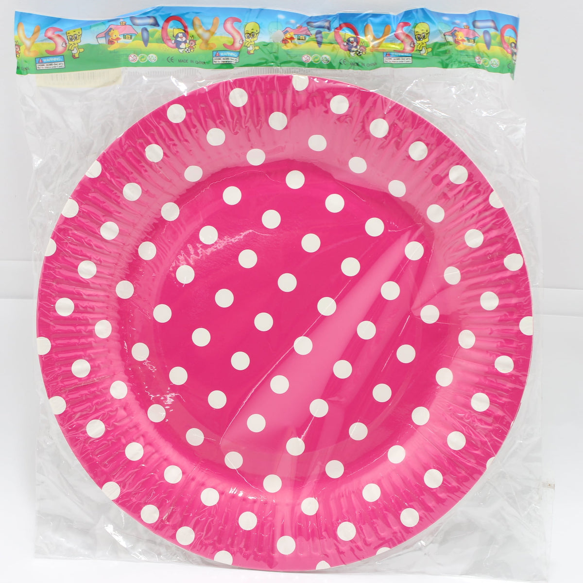 Plato carton fuscia puntos blacos bolsa