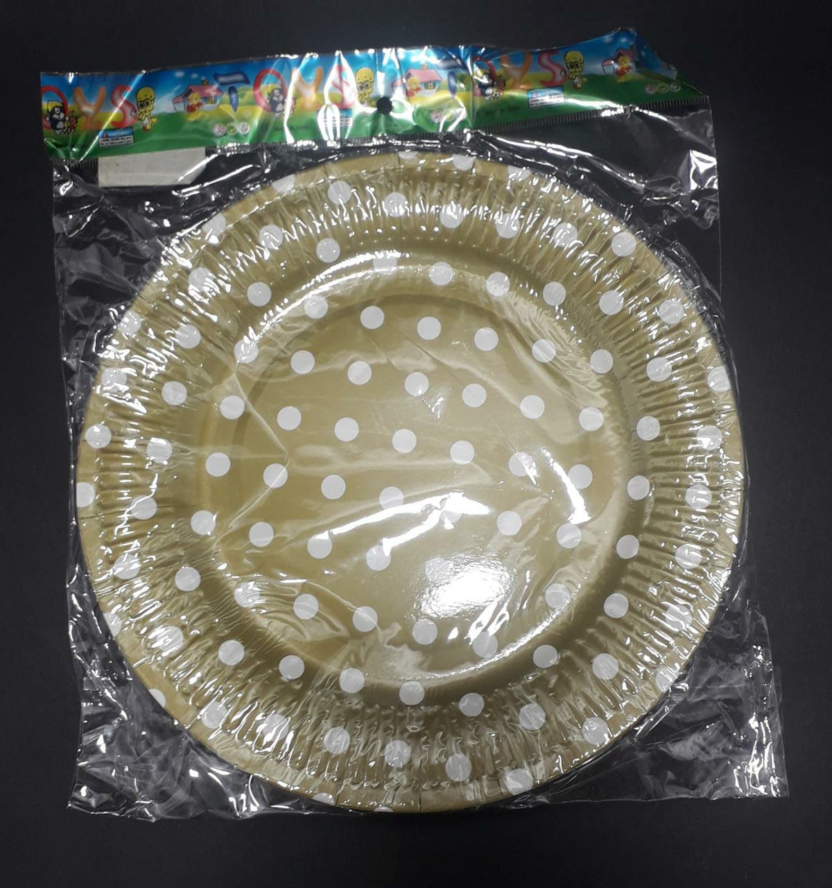 Plato carton dorado mate puntos bolsa