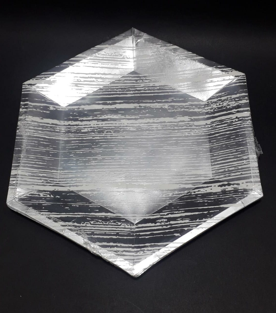 Plato x 10 hexagona plateado blanco