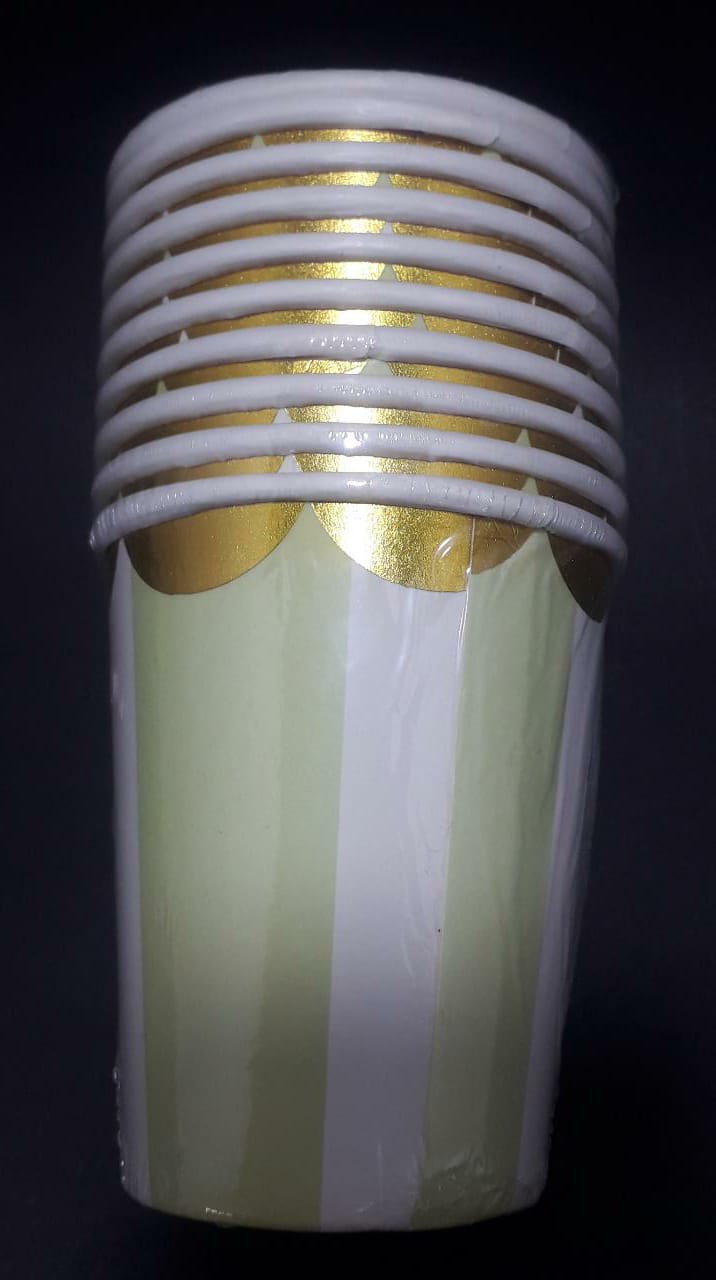 Vaso verde claro y blanco estilo circo