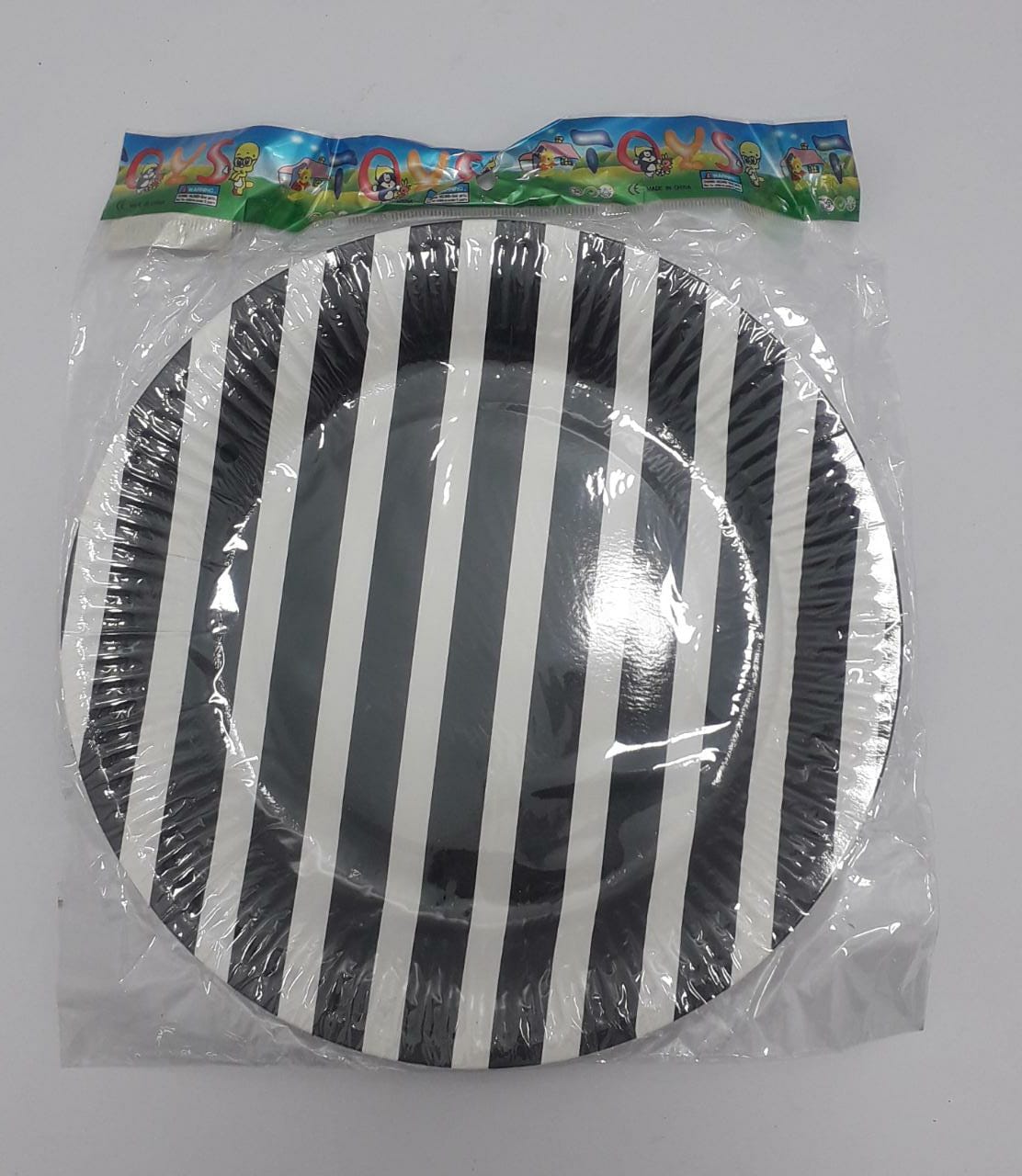 Plato carton negro rayas blacas bolsa