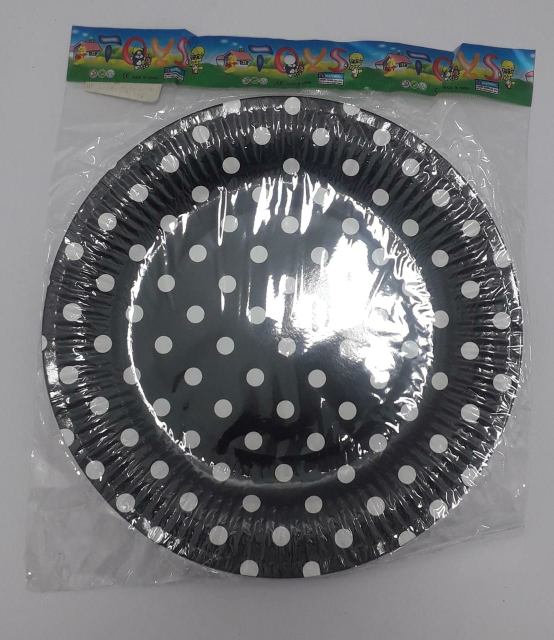 Plato carton negro puntos blacos bols
