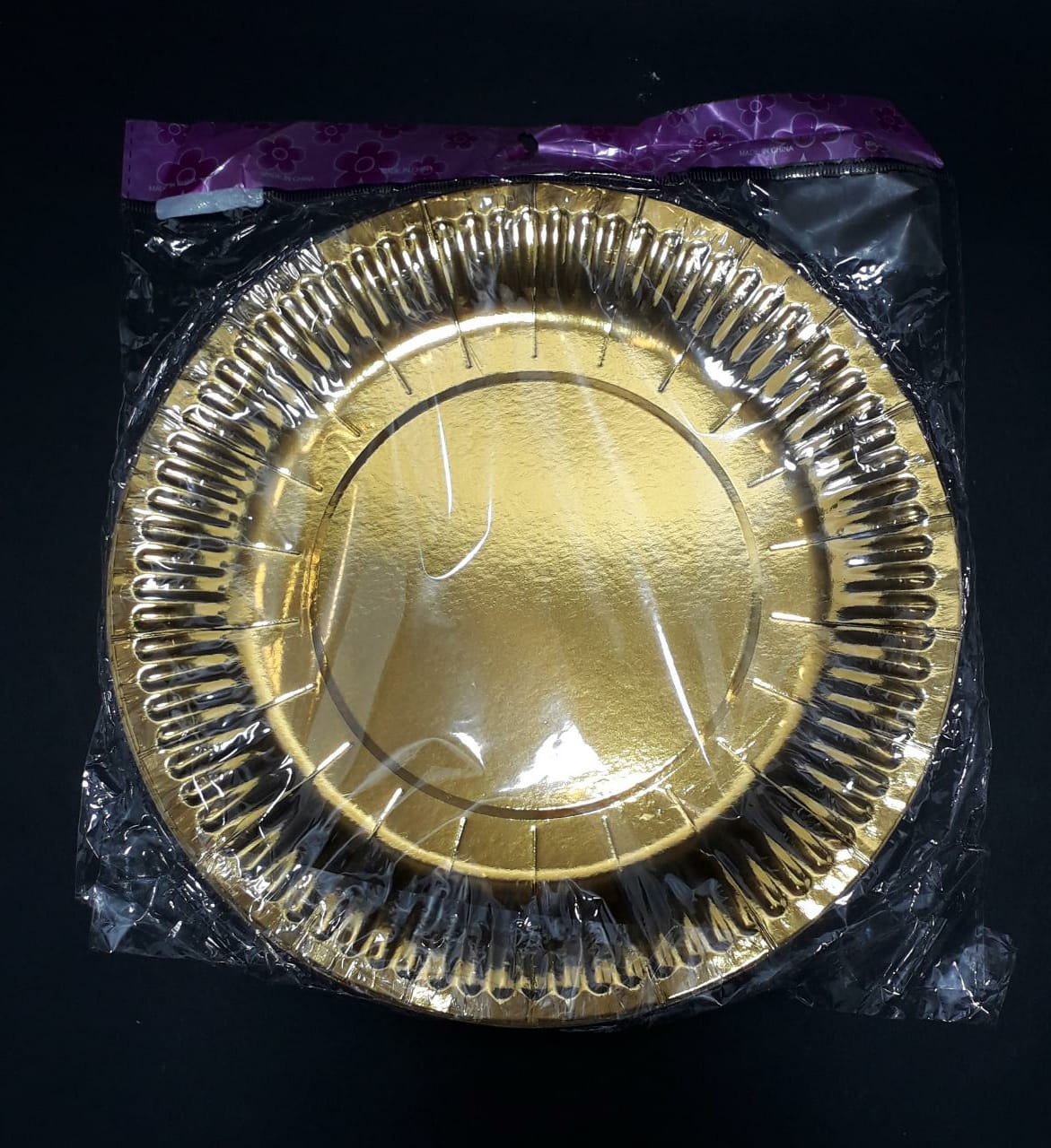 Plato metalizado dorado en bolsa 18 cm