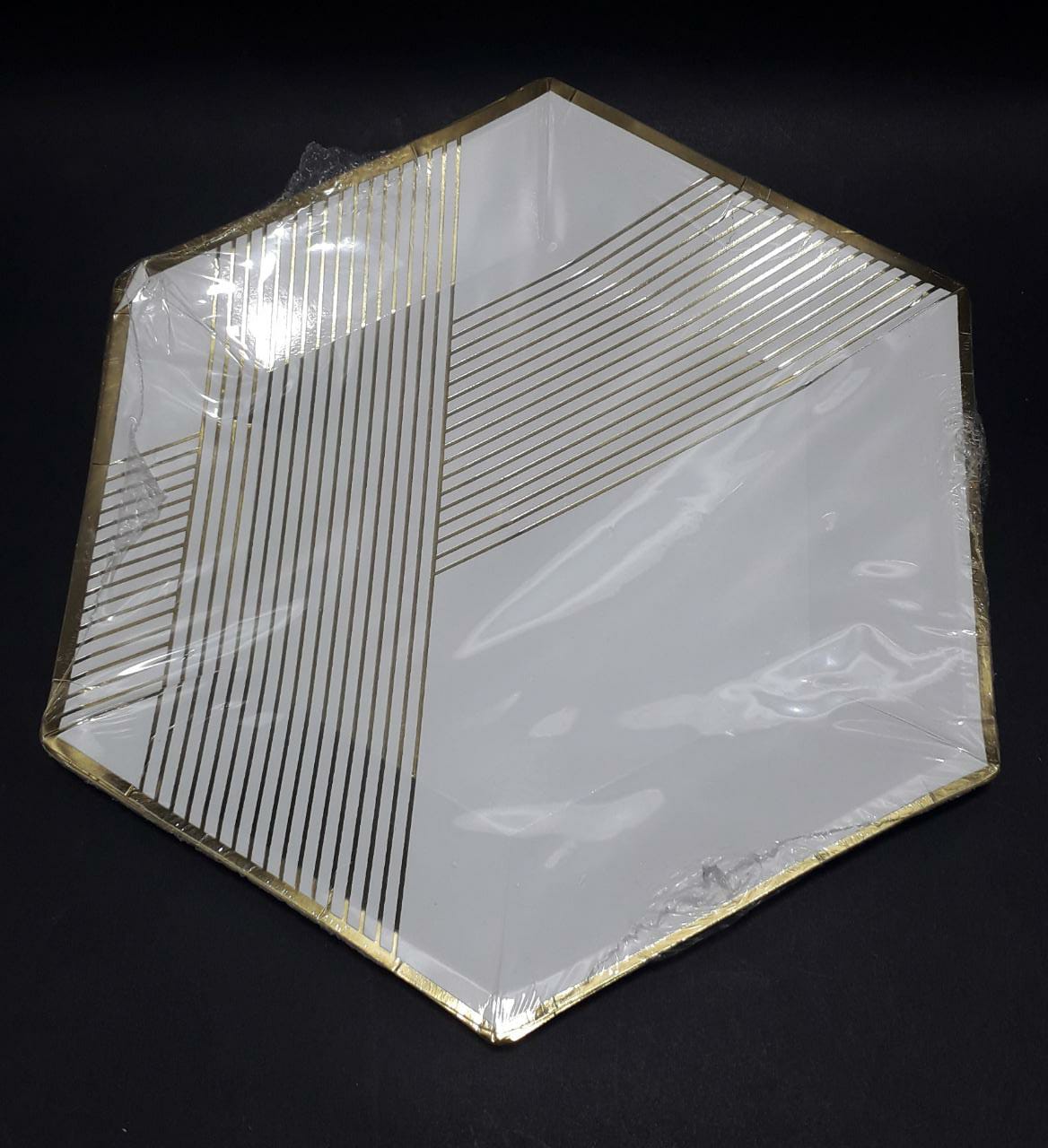 Plato x 10 hexagonal blanco dorado