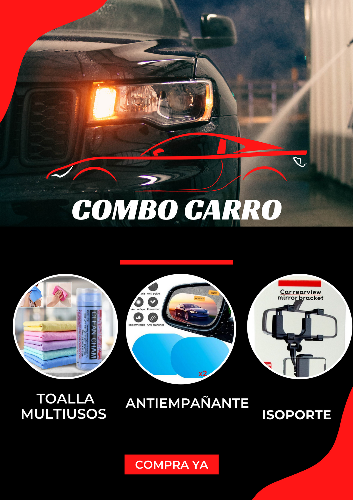 Caja carro(soporte+antienpañante+toallas