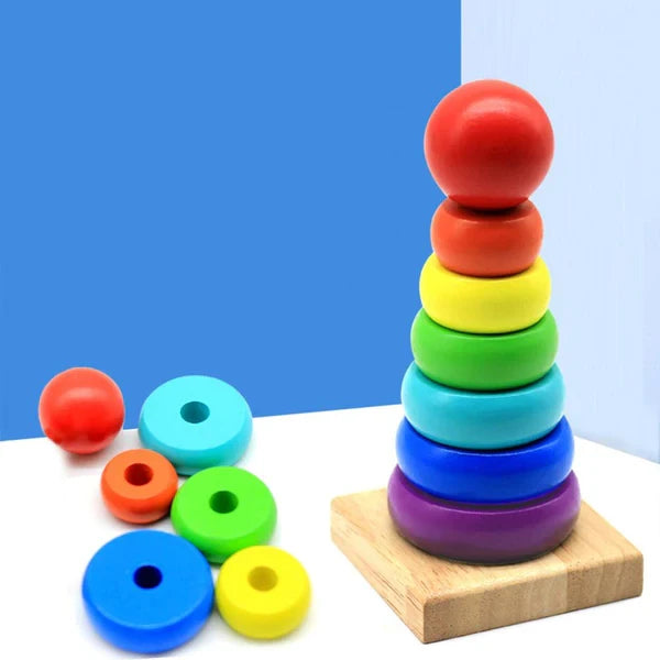 Torre Anillos De Madera Arcoiris Didacti