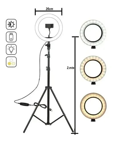 Aro De Luz 26 Cm Profesional 2 Metros De