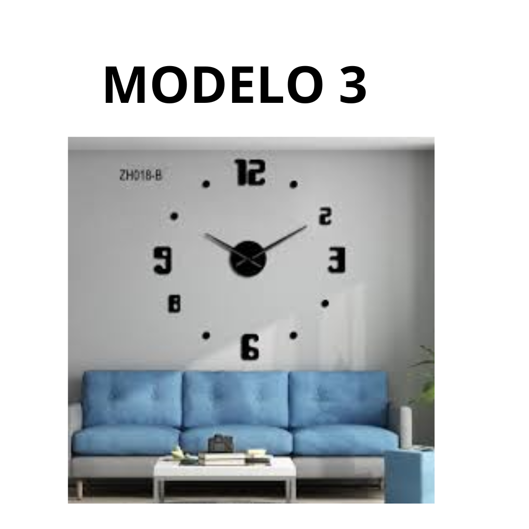 Reloj de pared 3d de 60cm negro modelo 1