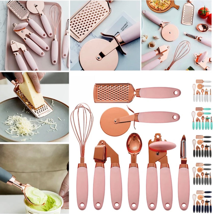 Set Utensilios Cocina 7 Pzas Oro Rosa