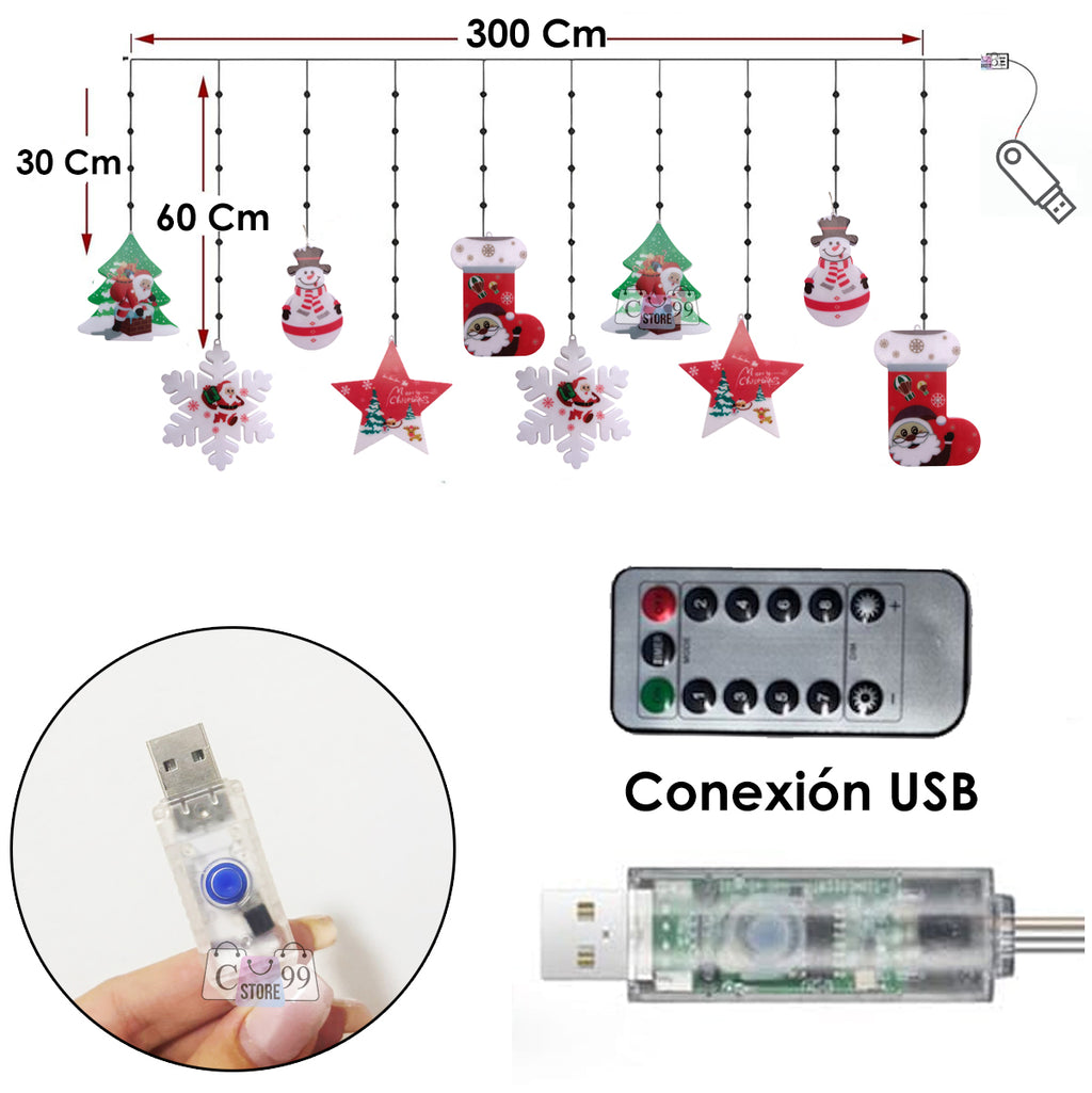 Luces Figuras Navideñas En pasta USB