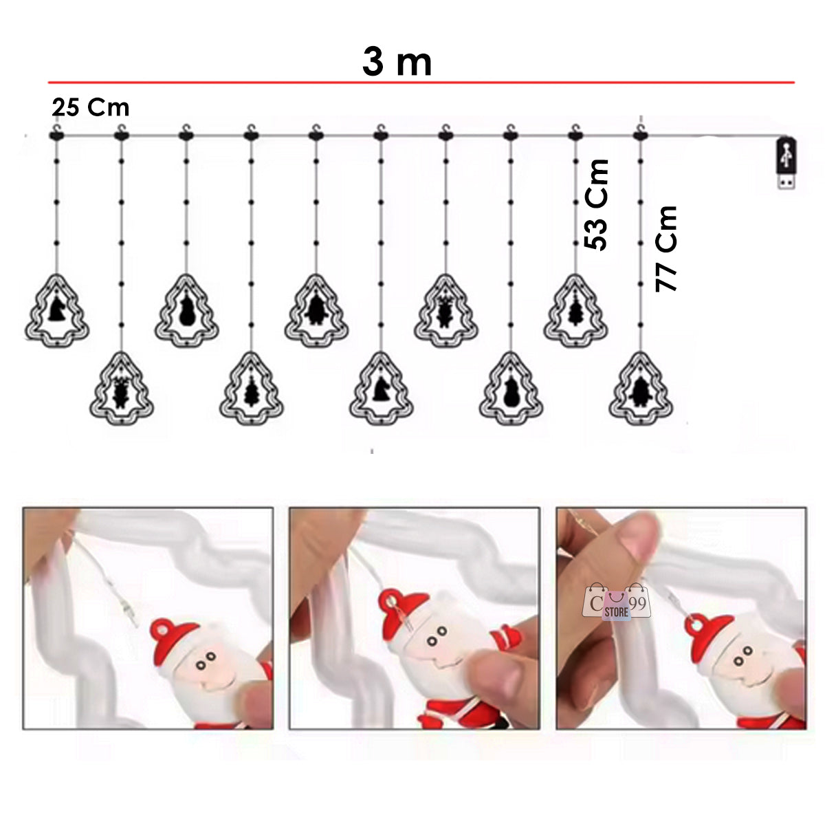 Cortina De Luces Led Árbol De Navidad 3M