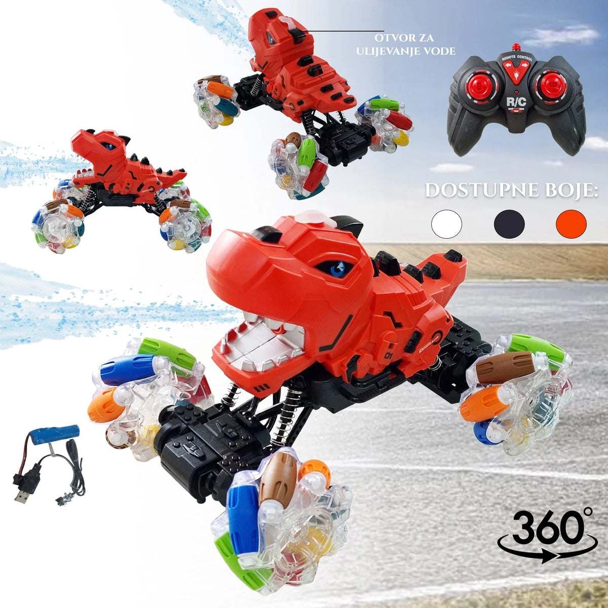 Dinosaurio Carro 360 Con Humo A Control