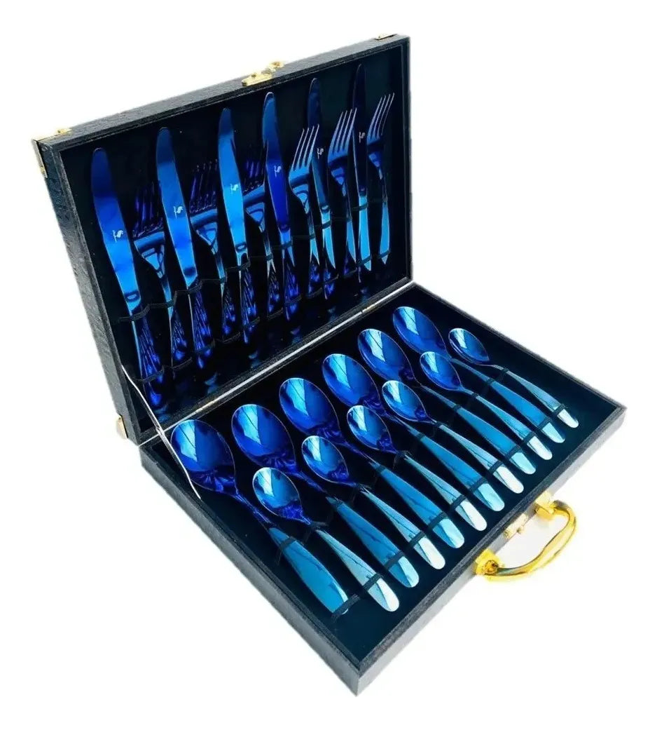 Juego cubiertos fino azul