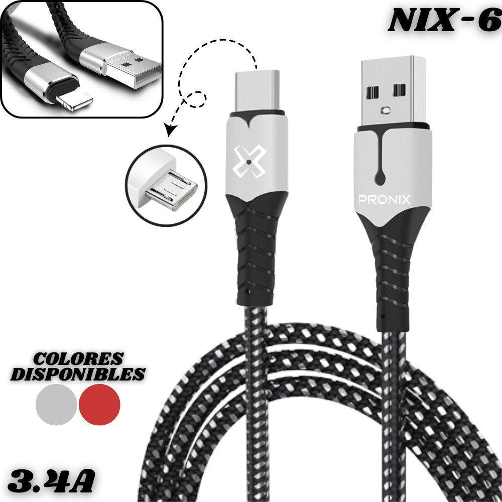 Cable Cargador V8 Pronix Nix-6 3.4A 1M