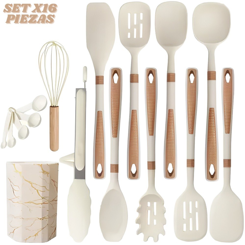 Set De Utensilios Para Cocina X16 Beige