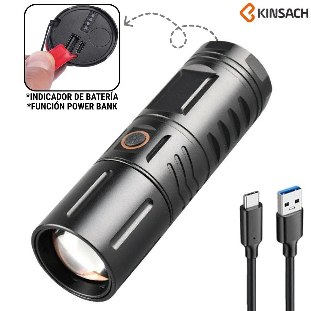 Linterna Tactica Led Recargable Usb Zoom