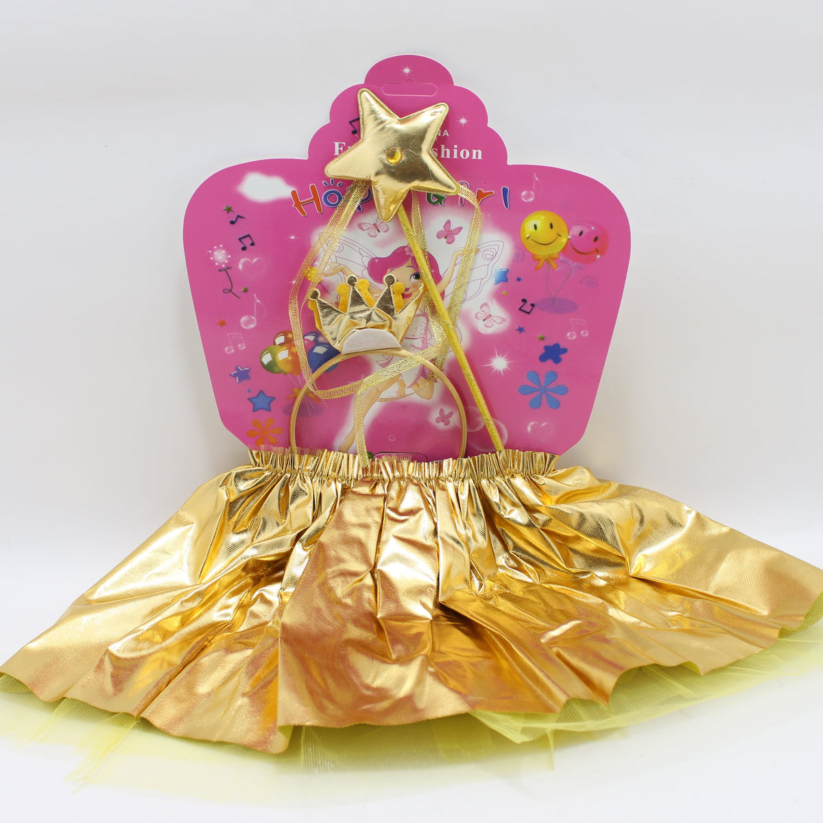 Tutu Dorado con diadema de corona y Tia