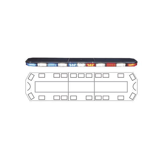 Torreta 47" Serie 21 con 17 módulos con 72 LEDs, frente: Rojo/Blanco/ , Azul/Blanco, trasero: Rojo/Ámbar, Azul/Ámbar