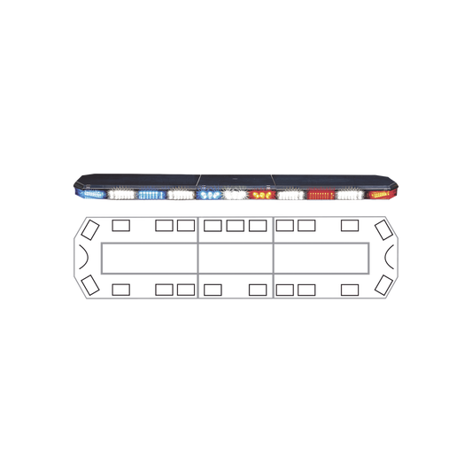 Torreta 47" Serie 21 con 88 LEDs, frente: Rojo/Blanco/ , Azul/Blanco, trasero: Rojo/Ámbar, Azul/Ámbar
