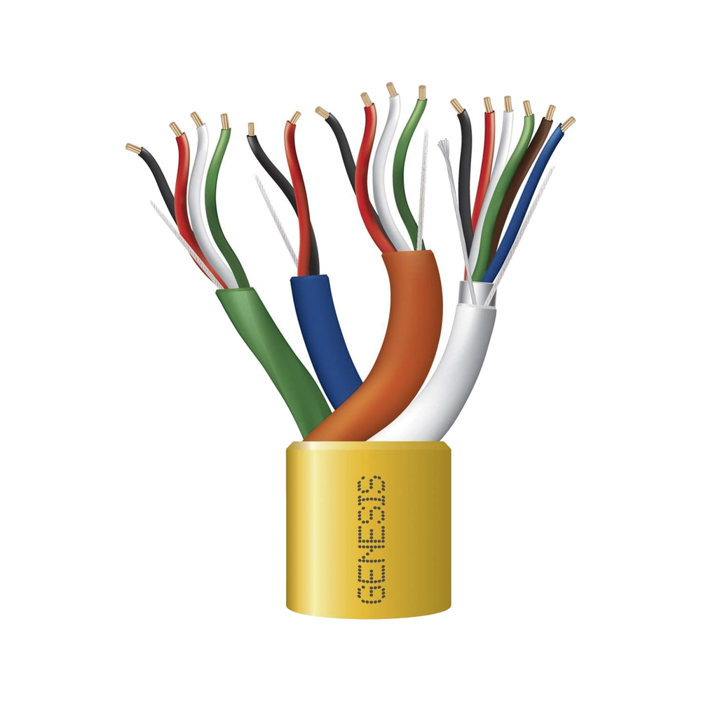 Caja de cable de 305 mts, color amarillo, compuesto por: 22/6 trenzado blindado, 22/4 trenzado, 22/2 trenzado, 18/4 trenzado para aplicaciones en control de acceso.