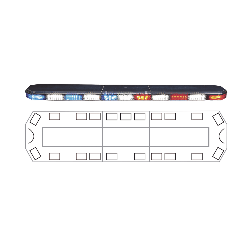 Kit de Sirena, bocina y Torreta 47" Serie 21 con 166 LEDs color dual, frente: Rojo/Blanco, Azul/Blanco, trasero: Rojo/Ámbar, Azul/Ámbar