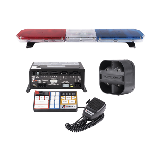 Kit de Sirena, bocina y Torreta 47" Serie 21 con 300 LEDs color dual, frente: Rojo/Blanco, Azul/Blanco, trasero: Rojo/Ámbar, Azul/Ámbar