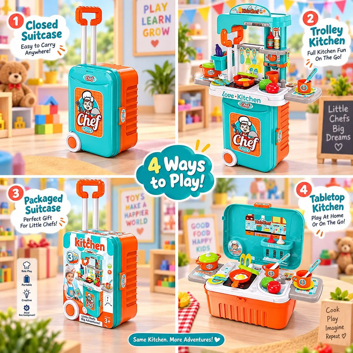 Set Cocina 3 en 1 Maleta con Ruedas