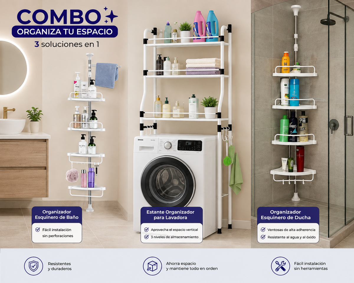 Combo Estante +Organiza de Lavadora+Baño